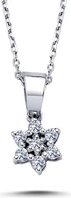Produktbild von Diamant Halskette Blume Anhänger 14 Karat Weißgold