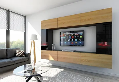 Immagine prodotto di Furnitech Parete attrezzata soggiorno - Parete attrezzata moderna - Parete attrezzata soggiorno con mensole e mobile TV - Mobile soggiorno senza LED (Future C29-HGM-BD-47 1A)