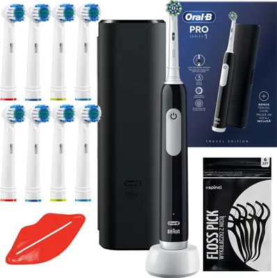 Produktbild von Oral-B Pro Series 1 Elektrische Zahnbürste Schwarz mit Etui 8 Aufsätze