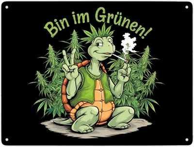 Produktbild von Bekiffte Schildkröte - Bin im Grünen Metallschild XXL in 28x38 cm