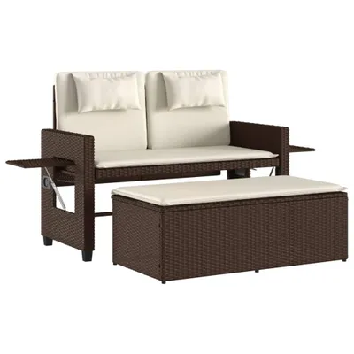 Image de vidaXL Banc de jardin Réglable avec coussins Marron Poly Rattan