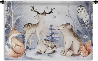 Produktbild von MuchoWow® Wandteppich Wandbehang Winter - Tiere - Schnee 90x60 cm Tapisserie Dekoration Wandtuch - Wandskulpturen - Bildteppich