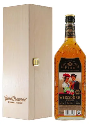Produktbild von Fies Weissdorn Spirituose mit Geschenk-Holzkiste