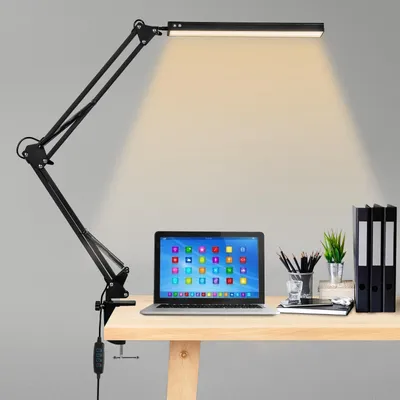 Immagine prodotto di Bettizia Lampada da scrivania a LED dimmerabile 10 livelli di luminosità 3 temperature di colore luce naturale luce fredda luce calda braccio regolabile lampada a morsetto lampada da ufficio USB in metallo