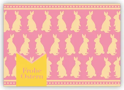 Produktbild von Klassische Retro Vintage Osterkarte mit Scherenschnitt Hasen: Frohe Ostern in rosa gelb