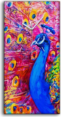 Produktbild von Wandbild Leinwand Bilder Wanduhr 30x60 Gemälde Tier Vogel Pfauen Federn Kunst - weiße Hände