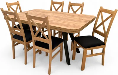 Obrázek produktu pro Set skládací stůl Zaowal 100x100/200 cm + 6 židlí Dub Craft + Velvet