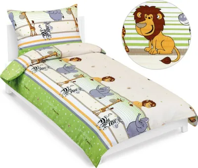 Obrázek produktu pro Krepové povlečení dětské junior - Zelená,béžová,bílá - 140x200, 70x90