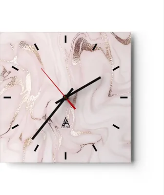 Produktbild von Wanduhr - Quadrat - Glasuhr - Rosa Marmor verschüttet - 30x30cm - Schleichendes Uhrwerk - Lautlos - zum Aufhängen bereit - Dekoration Modern - Wanddekoration aus Glas - C3AC30x30-4799