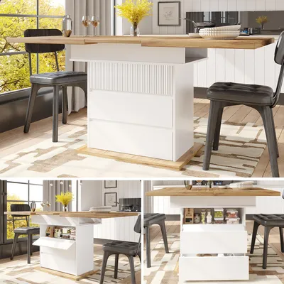 Produktbild von Ausziehbarer Esstisch weiß (110-140x80 cm) – Klapptisch mit 3 Ablagen für 4-6 Personen
