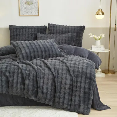 Obrázek produktu pro Zimní sada povlečení 155x220 cm, plyšová, šedá, se dvěma povlaky na polštáře 80x80 cm