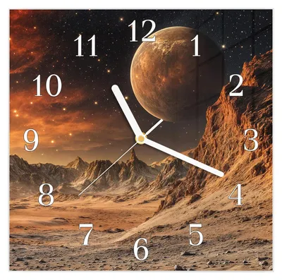 Produktbild von Wanduhr aus Glas mit Motiv Fremder Planet- 30 x 30 cm - inkl. Aufhängesystem
