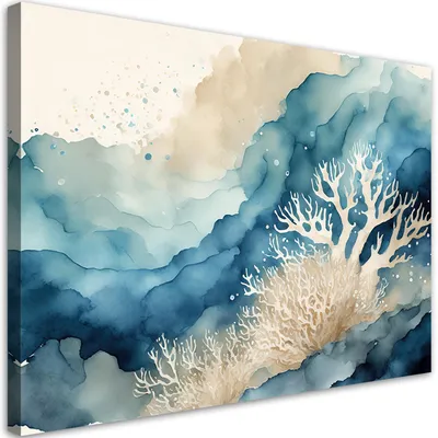Image de Toile Marine Aquarelle Abstraction 100x70 Feeby Bleu image pour le mur prête à accrocher