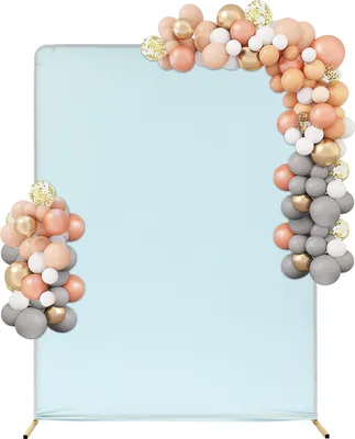 Image de 1,5*2m arche de mariage en métal doré avec tissu de fond bleu Décoration de fête