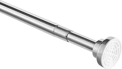A close-up, diagonal view of an extendable tension rod against a white background.