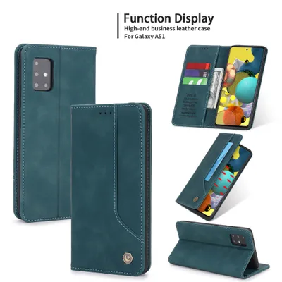 Obrázek produktu pro RetroPolyuretankožené pouzdro pro Samsung Galaxy A51 peněženkový design pouzdro s držákem na karty a stojánkem modré