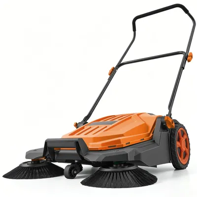 Produktbild von Handkehrmaschine - Manuelle Kehrmaschine - 65 cm Arbeitsbreite - 19 L Kehrbehälter - Verstellbarer Klappgriff - Für Hof Gehweg Terrasse Garage - Orange