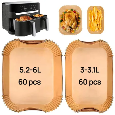 Image de 120 feuilles de papier sulfurisé pour la friteuse à air chaud Philips Dual Basket séries 3000/5000 (6 L/3 L) et les modèles Philips NA352/00, NA550/00, ainsi que pour la friteuse à air chaud Tefal Dual Easy Fry (5,2 L/3,1 L)