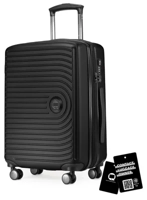 Immagine prodotto di Mitte - Valigia da trasporto + etichetta digitale per bagagli, trolley da cabina XL estensione bagaglio a mano valigia rigida aereo Carry-On 55 L TSA, nero