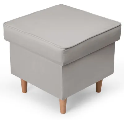 Produktbild von MG Design Samt Sitzhocker in Silber 45 x 45 cm - Gepolsterter Polsterhocker mit Holzbeinen für Wohnzimmer, Schlafzimmer oder Flur