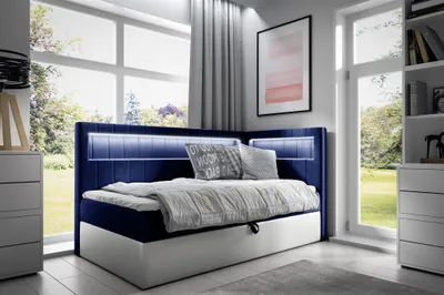 Produktbild von Boxspringbett Gästebett Kinderbett FABIAN Nr.3 80x200cm Weiss-Blau Seite Rechts