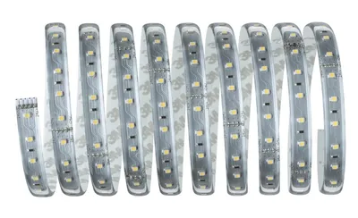 A coiled LED strip light on a white background.