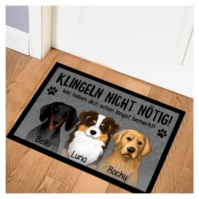 Produktbild von Fußmatte für Hundebesitzer personalisiert mit Namen und Hunderassen, rutschfest & waschbar, Schwarz 60x40cm