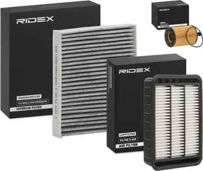 Produktbild von RIDEX Filterset Inspektionspaket Filtersatz für MITSUBISHI Outlander II SUV (CWW) Lancer VIII Schrägheck (CXA) Lancer VIII Limousine (CYA, CZA)