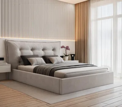 Produktbild von VALLH Polsterbett Bett 180x220 mit Matratze Beige Samt - Kissenkopfteil mit lattenrost (Bella Piano 13 + Matratze)