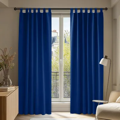 Produktbild von Blickdichte Gardinen Lärmschutz Kälteschutz Schlaufen 220x140 cm Königsblau 2er Set
