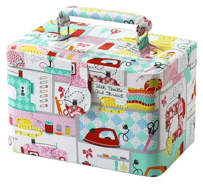 Produktbild von Lockardi Nähkästchen Nähkorb Nähkörbchen Nähkasten - Textil - pink mint bunt - 25x17x18 cm