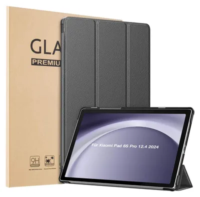Produktbild von Schutzhülle + 2x 9H Display Glas für Xiaomi Pad 6S Pro 12.4 Zoll Cover Case Schutz Tablet Farbe: Grau