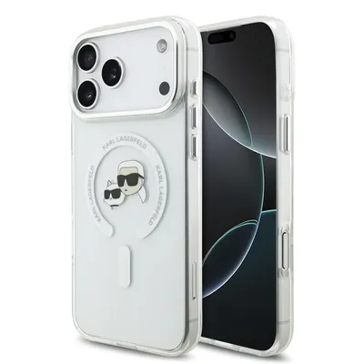 Zdjęcie produktu dla Etui Karl Lagerfeld do iPhone 18 Pro Max, wykonane z tworzywa sztucznego, przezroczyste, z metalową ramką, z logo MagSafe