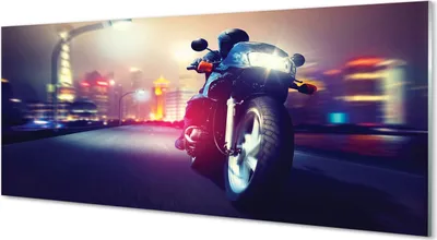 Produktbild von Glasbilder 125x50 Wandkunst Motorrad Stadt Himmel