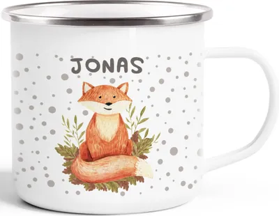 Produktbild von Emaille-Tasse mit Namen Fuchs Emaille-Becher personalisierte Geschenke Namensaufdruck Namensbecher SpecialMe® weiß-metall unisize