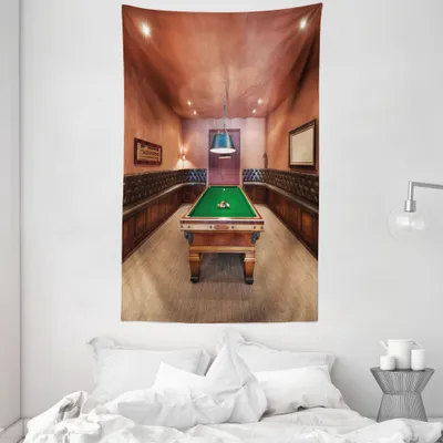 Produktbild von ABAKUHAUS Modern Wandteppich und Tagesdecke, Billardtisch Billard aus Weiches Mikrofaser Stoff Waschbar ohne Verblassen Digitaldruck, 140 x 230 cm, Zimt Braun Grün