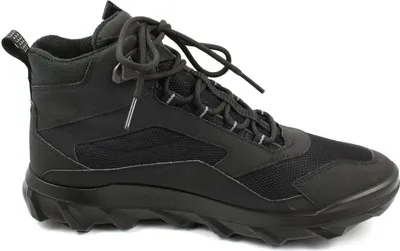A black sneaker boot is shown against a white background.