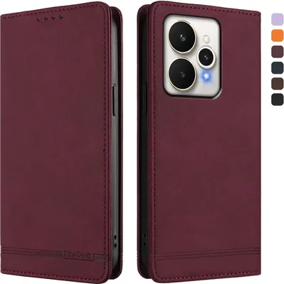 Obrázek produktu pro Pouzdro pro Realme 15 /Realme 15 Pro 5G, retroPolyuretankožené flip pouzdro s stojánkem a přihrádkami na karty Červený