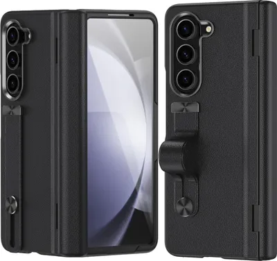 Immagine prodotto di Custodia protettiva per Samsung Galaxy Z Fold 5 Custodia rigida inPoliuretanocon protezione della cerniera con pellicola protettiva sullo schermo, con cinturino e supporto nero