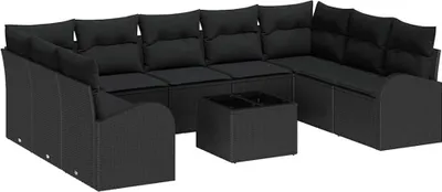 Productafbeelding van vidaXL Tuinset met 10 stukken, zwart, van polyrotan