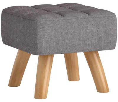 Produktbild von HOMCOM Fußhocker Hocker Moderner Sitzhocker mit Leinenoptik, Holzbeine, Grau
