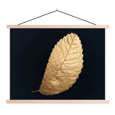 Produktbild von MuchoWow® Textilposter Gold - Blätter - Schwarz - Pflanzen - Luxus - Natur 40x30 cm mit holzfarbenen Rahmen - Bilder