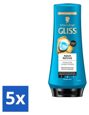 Productafbeelding van 5 x Gliss Aqua Revive Conditioner - Hydratatie en frisheid - 200 ml - Voordeelverpakking - 5 stuks