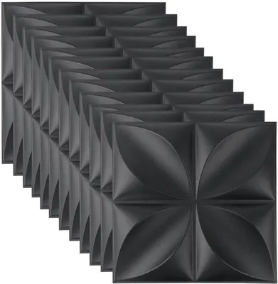 Produktbild von 3D PVC Wandpaneel Set 12 Stück, schwarz, Wohnzimmer, Schlafzimmer