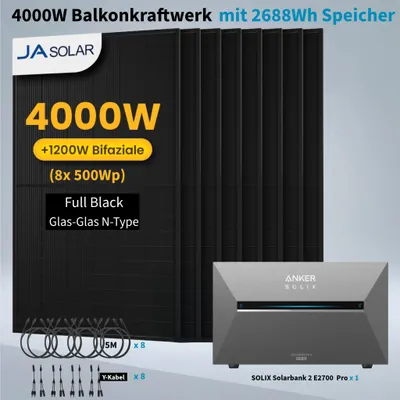 Produktbild von Anker SOLIX 4000W Balkonkraftwerk + Solarbank 3 Pro, 8×500W Module ohne Halterung