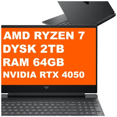 Produktbild von Laptop gamingowy Victus HP 15-fb3093dx / BM4X8UA / AMD Ryzen 7 / 64GB / 2TB / RTX 4050 / FullHD / 144Hz / Win11 / Czarny
