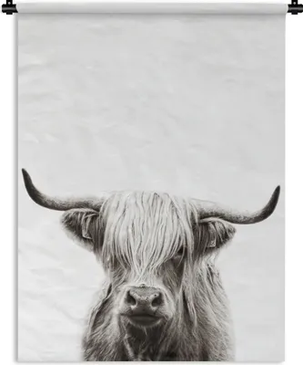 Produktbild von MuchoWow® Wandteppich Wandbehang Schottisches Hochlandrind - Tiere - Schwarz - Weiß 90x120 cm Tapisserie Dekoration Wandtuch - Wanddeko