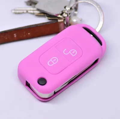 Produktbild von Auto Schlüssel Hülle Silikon Schutz Cover Rosa kompatibel mit Mercedes Benz SLK A-Klasse R170 W168 2 Tasten Klappschlüssel