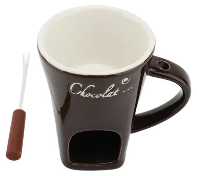 Schokoladen-Schmelzbecher aus Keramik, 10 cm, mit Gabel, braun