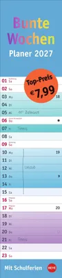 Produktbild von Bunte Wochen Langplaner 2027: Praktischer Streifenkalender fürs Büro. Wandkalender mit Schulferien. Terminkalender 2027 zum Eintragen.